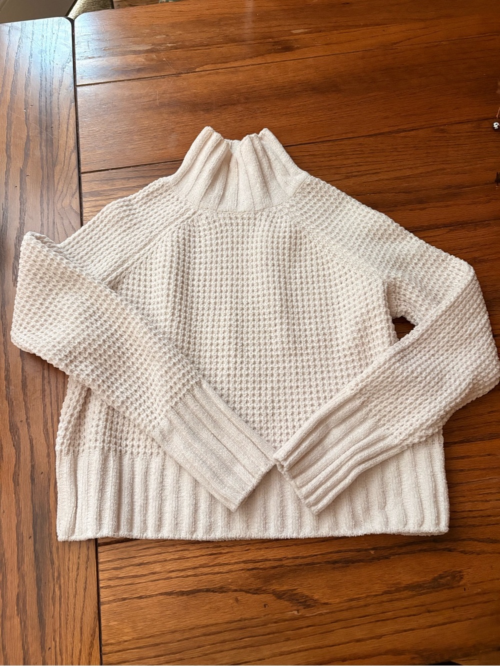 Hippie Rose Cream Waffle-Knit Mock Neck Sweater